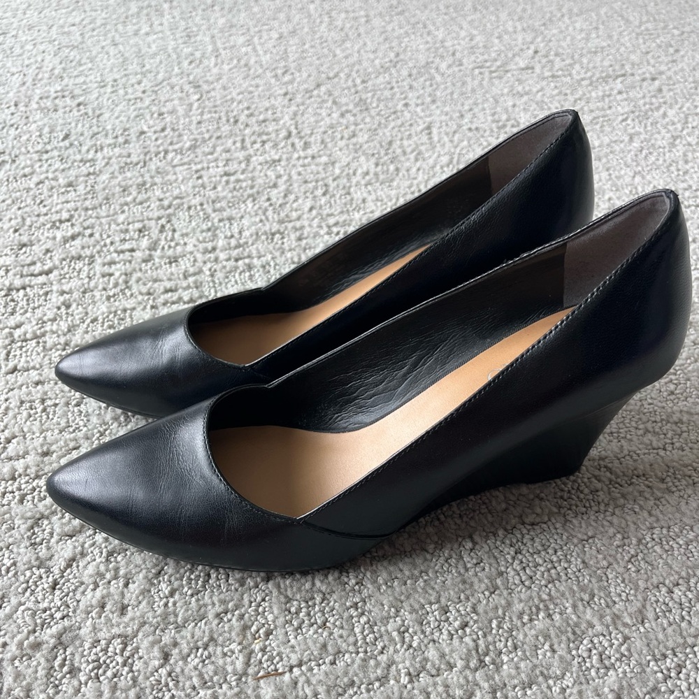 VTG Franco Sarto black wedge heels, 8.5, excellent condition, circa 2010